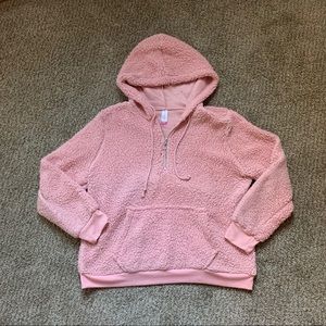 Light Pink Sherpa Hooded Quarter Zip